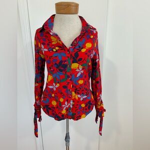 Anthropologie Maeve Blithe Bohemian Fruit and Floral Pattern Button Down  Blouse